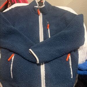 Men's Blue Fleece Jacket with Orange Accents
